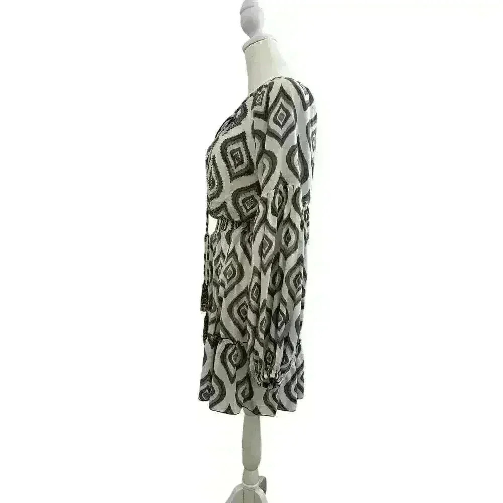 SKEMO NWOT Java Montana Short Dress Design Print Beaded With Elastic Waist Sz S - Picture 7 of 11